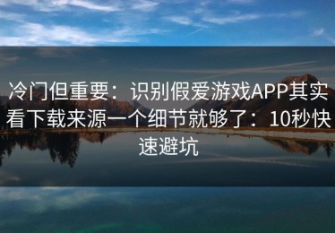 冷门但重要：识别假爱游戏APP其实看下载来源一个细节就够了：10秒快速避坑