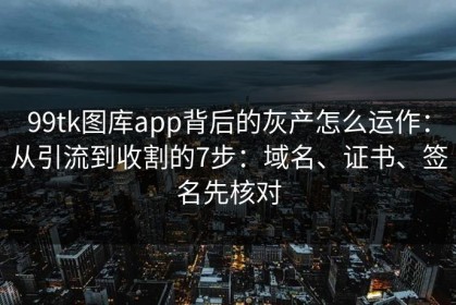 99tk图库app背后的灰产怎么运作：从引流到收割的7步：域名、证书、签名先核对